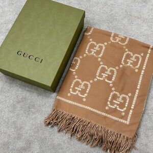 Gucci Camel Cream Jumbo GG Fringed Scarf